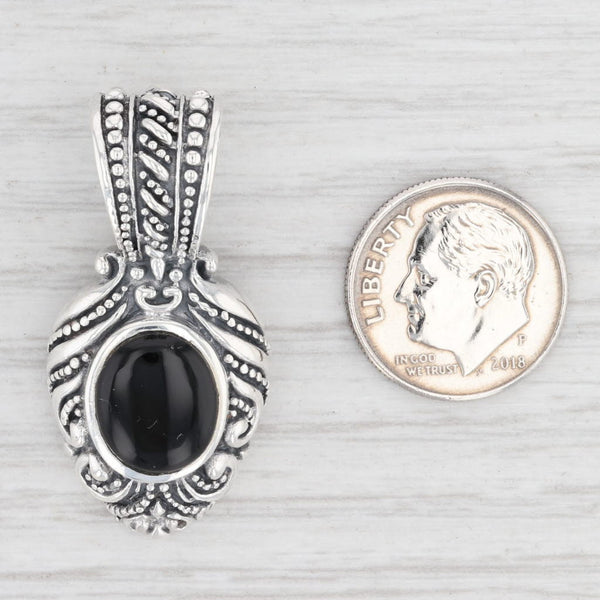 Light Gray New Ornate Floral Onyx Pendant 925 Sterling Silver Statement Oval Solitaire