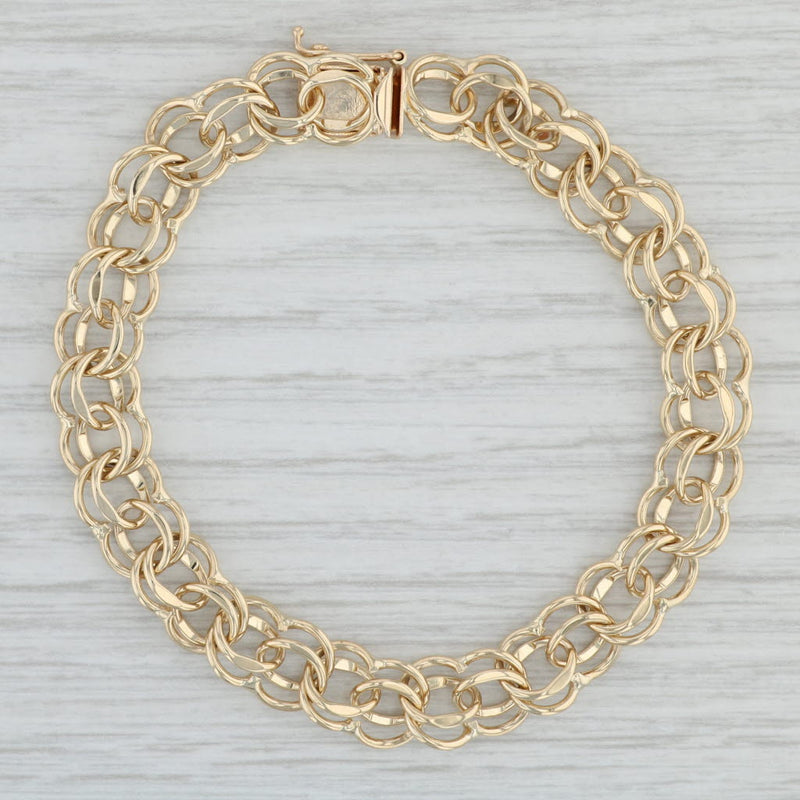 7" Double Curb Chain Starter Charm Bracelet 14k Yellow Gold 8.7mm