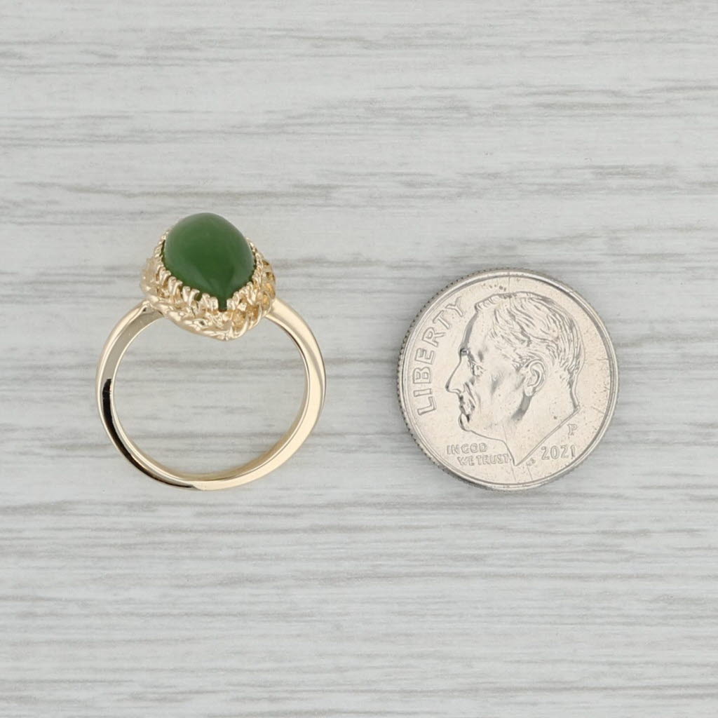 Gray Vintage Green Serpentine Ring 14k Yellow Gold Sz 4.5 Marquise Cabochon Solitaire