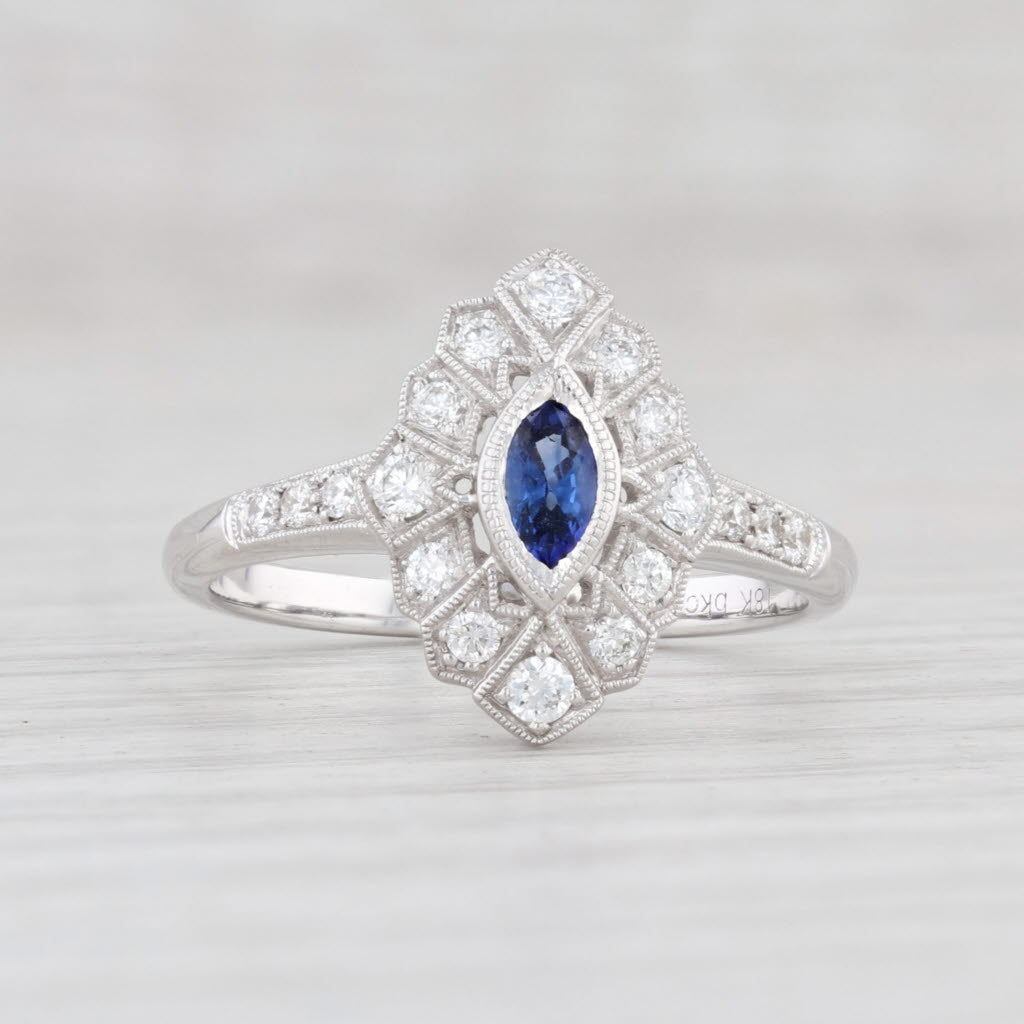 Light Gray New 0.60ctw Blue Sapphire Diamond Halo Ring 18k White Gold Size 6.75 Engagement