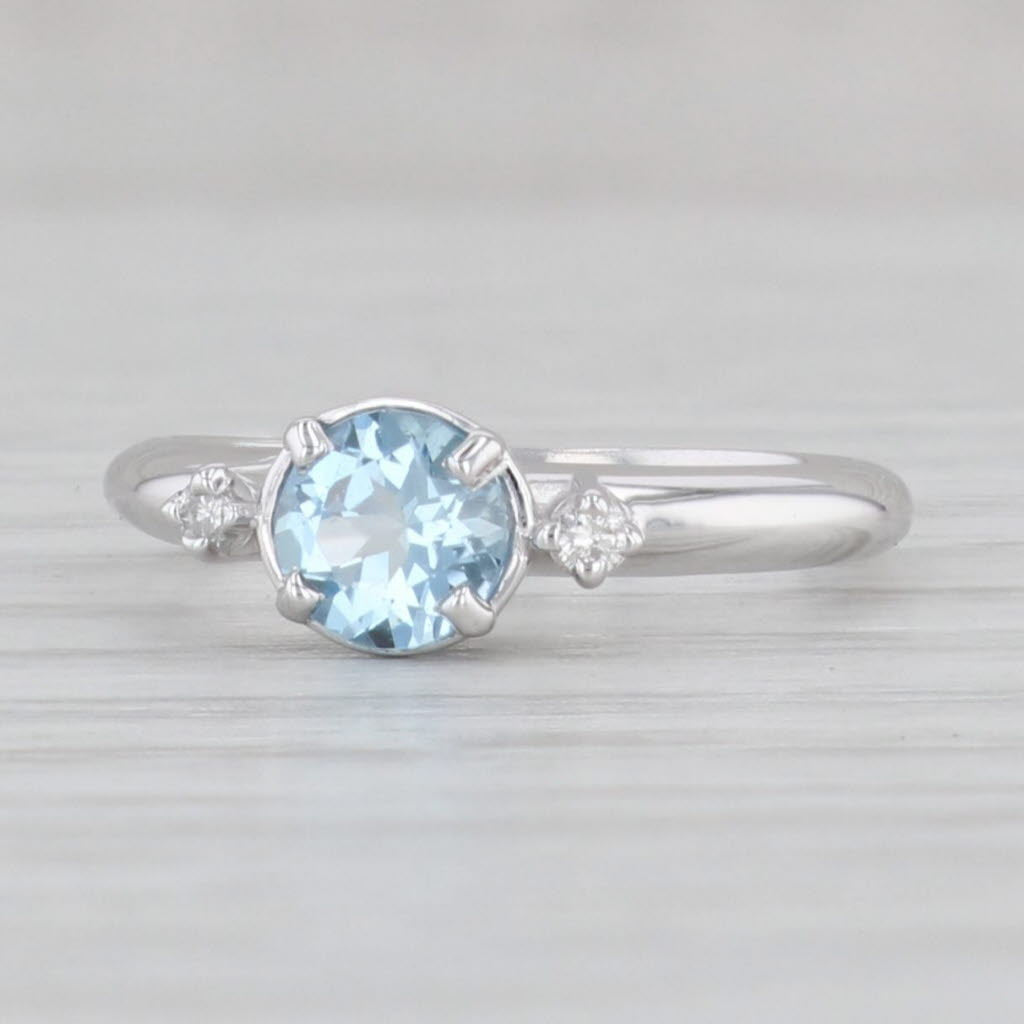 Light Gray 0.63ctw Round Blue Topaz Diamond Ring 14k White Gold Size 3.5 Engagement