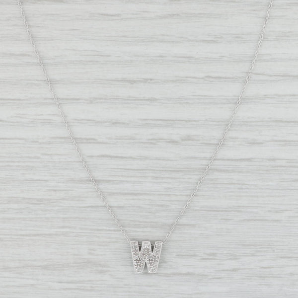 Light Gray Diamond Letter "W" Pendant Necklace 14k White Gold 18" Rope Chain