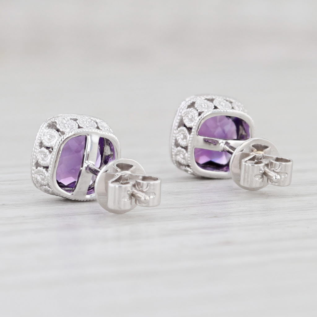 Light Gray New 1.66ctw Amethyst Solitaire Stud Earrings 14k White Gold February Birthstone