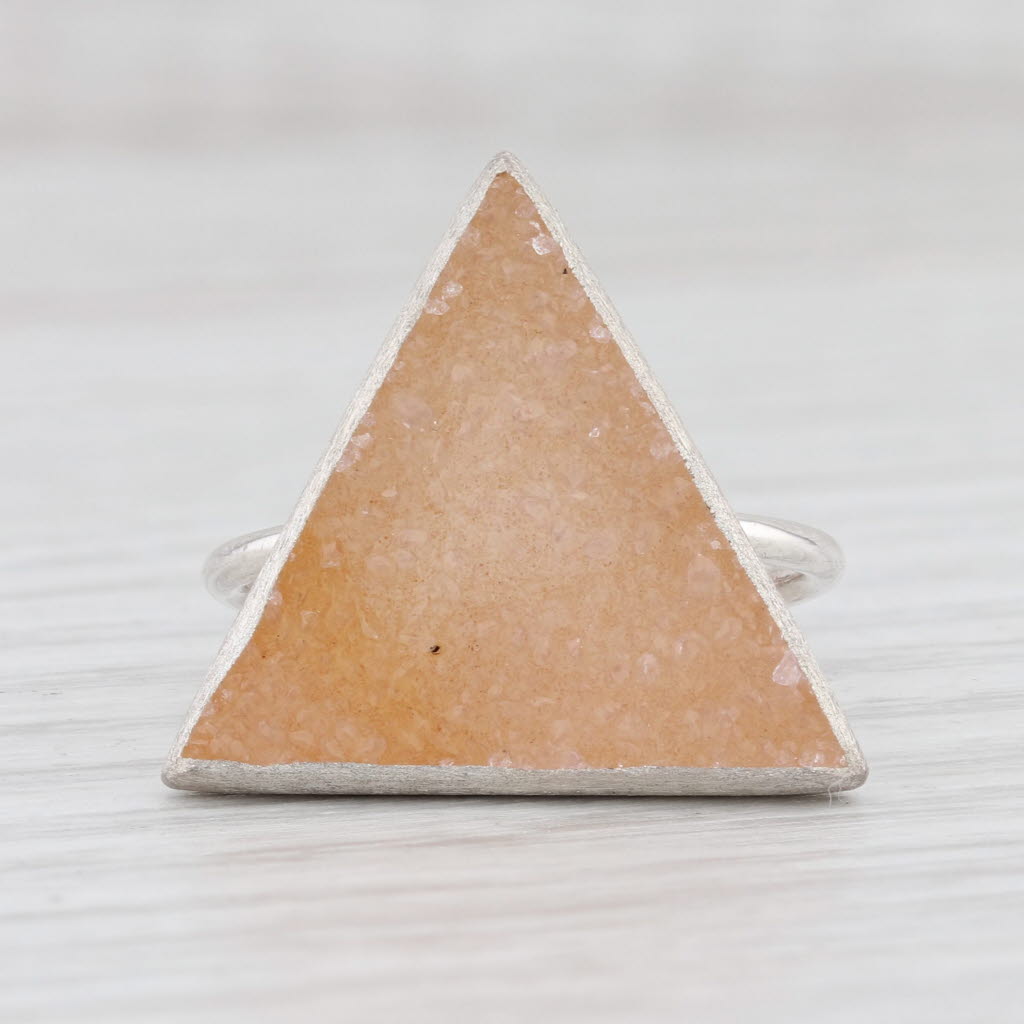 Light Gray New Nina Nguyen Bamboo Trio Sand Druzy Quartz Ring Sterling Silver Size 7.25