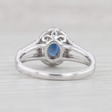 0.93ctw Blue Sapphire Diamond Halo Ring 10k White Gold Size 7 Engagement