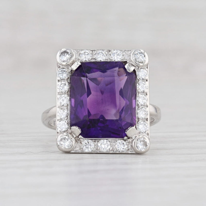5.4ctw Amethyst Diamond Halo Ring Platinum Size 5 Cocktail February Birthstone