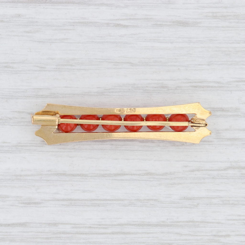 Light Gray Vintage Coral Bead Brooch 18k Yellow Gold Bar Pin