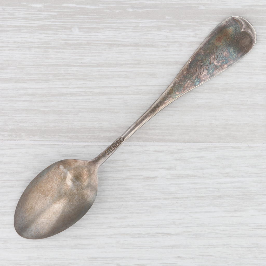 Light Gray Peach Tree Spoon Sterling Silver Engraved "Belle" Vintage Souvenir Keepsake