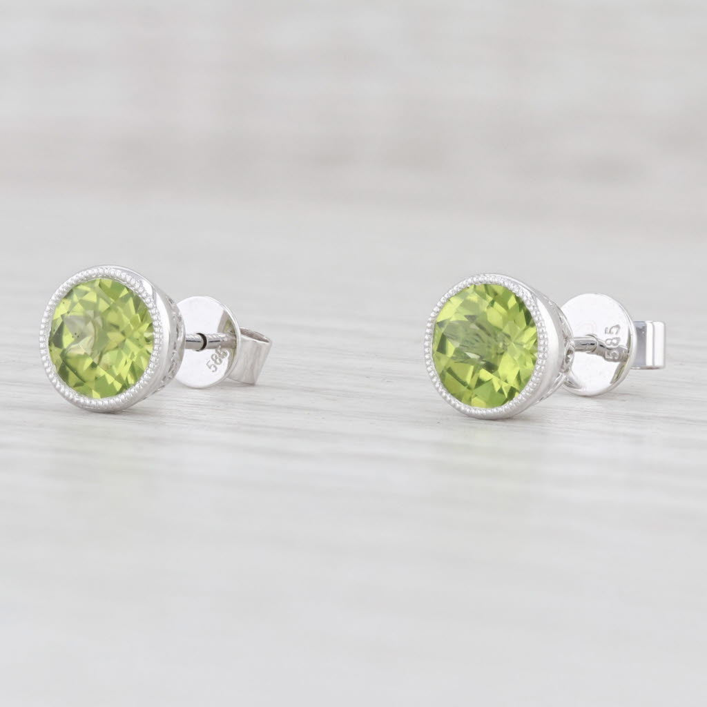 Light Gray New 1.66ctw Peridot Solitaire Stud Earrings 14k White Gold August Birthstone