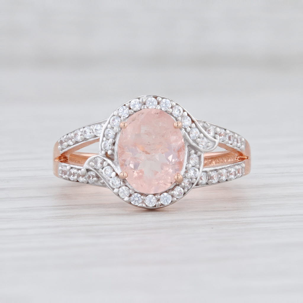 Light Gray New 3.10ctw Morganite Zircon Halo Ring Sterling Silver Rose Gold Plated Sz 6.25