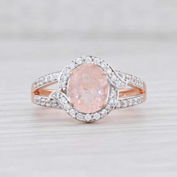 Light Gray New 3.10ctw Morganite Zircon Halo Ring Sterling Silver Rose Gold Plated Size 7