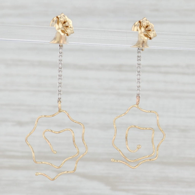 Swirl Dangle Earrings 14k Yellow 10k White Gold Pierced Drops