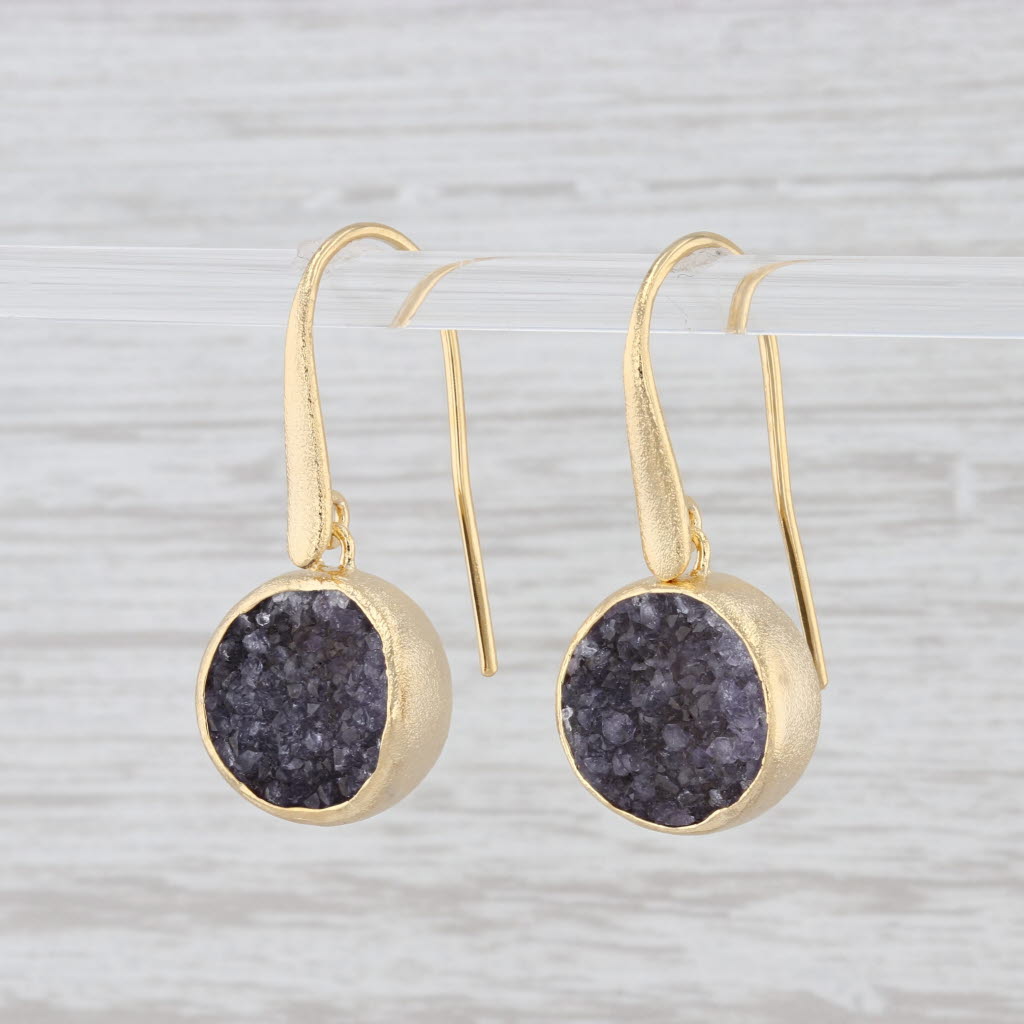 Light Gray New Nina Nguyen Amethyst Druzy Quartz Earrings Sterling Silver 22k Gold Vermeil