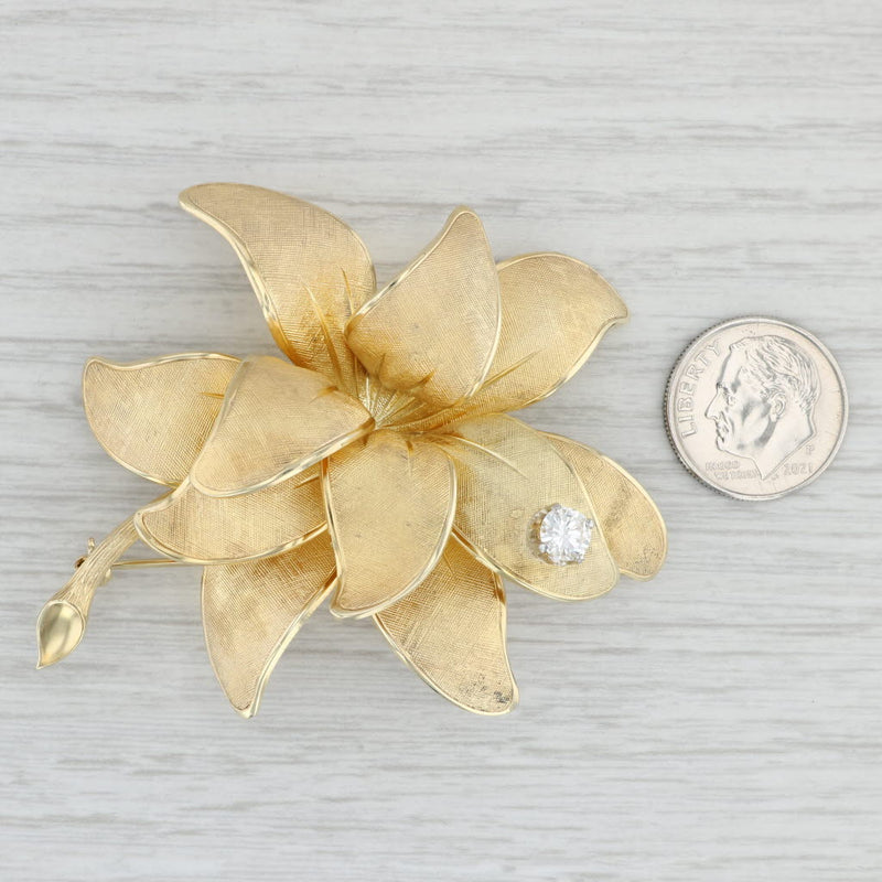 Light Gray Tiffany 0.42ct VS2 Diamond Flower Brooch 14k Gold Designer Statement Pin