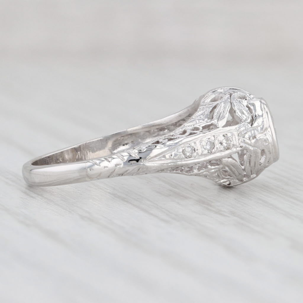 Light Gray Art Deco 0.62ctw Diamond Engagement Ring Platinum Size 5.25 Floral Filigree