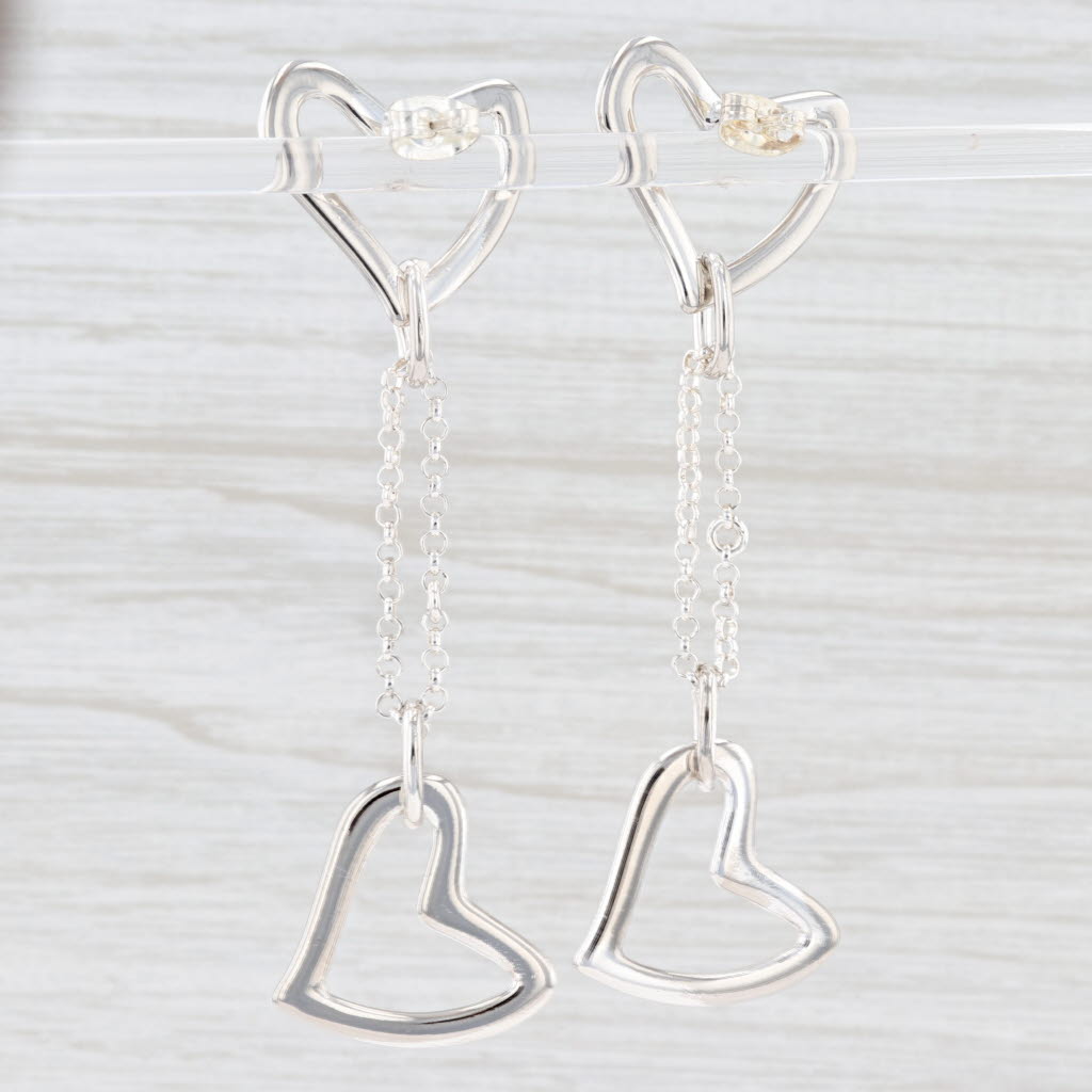 Light Gray New Dangling Hearts Earrings Sterling Silver Pierced Statement