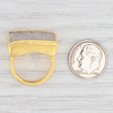 New Nina Nguyen White Druzy Quartz Ring Sterling Silver 22k Gold Vermeil Size 6