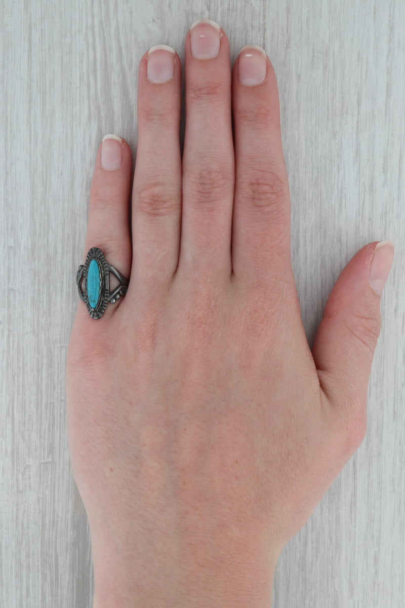 Dark Gray Vintage Native American Turquoise Ring Sterling Silver Size 5 Bell Trading