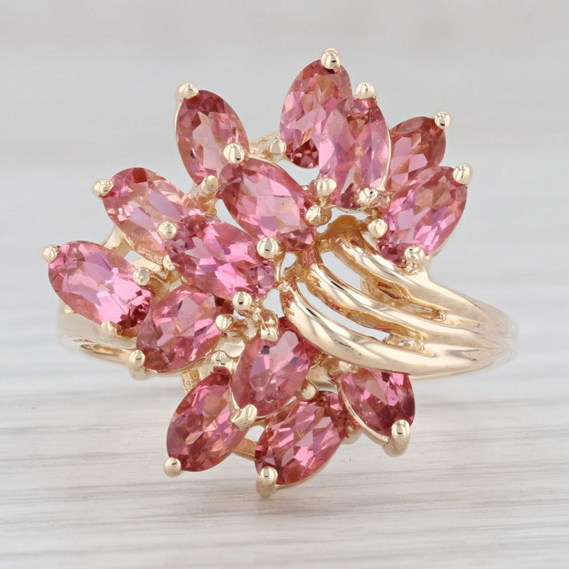 Light Gray 3.90ctw Pink Tourmaline Flower Cluster Ring 14k Yellow Gold Size 9.25 Glatter