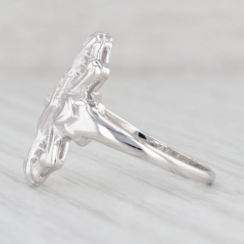 Art Deco Diamond Ring 14k White Gold Size 5.75 Filigree Openwork