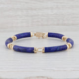 Light Gray Lapis Lazuli Bracelet 14k Gold 7.25" 5.2mm Chinese Character Shou Longevity
