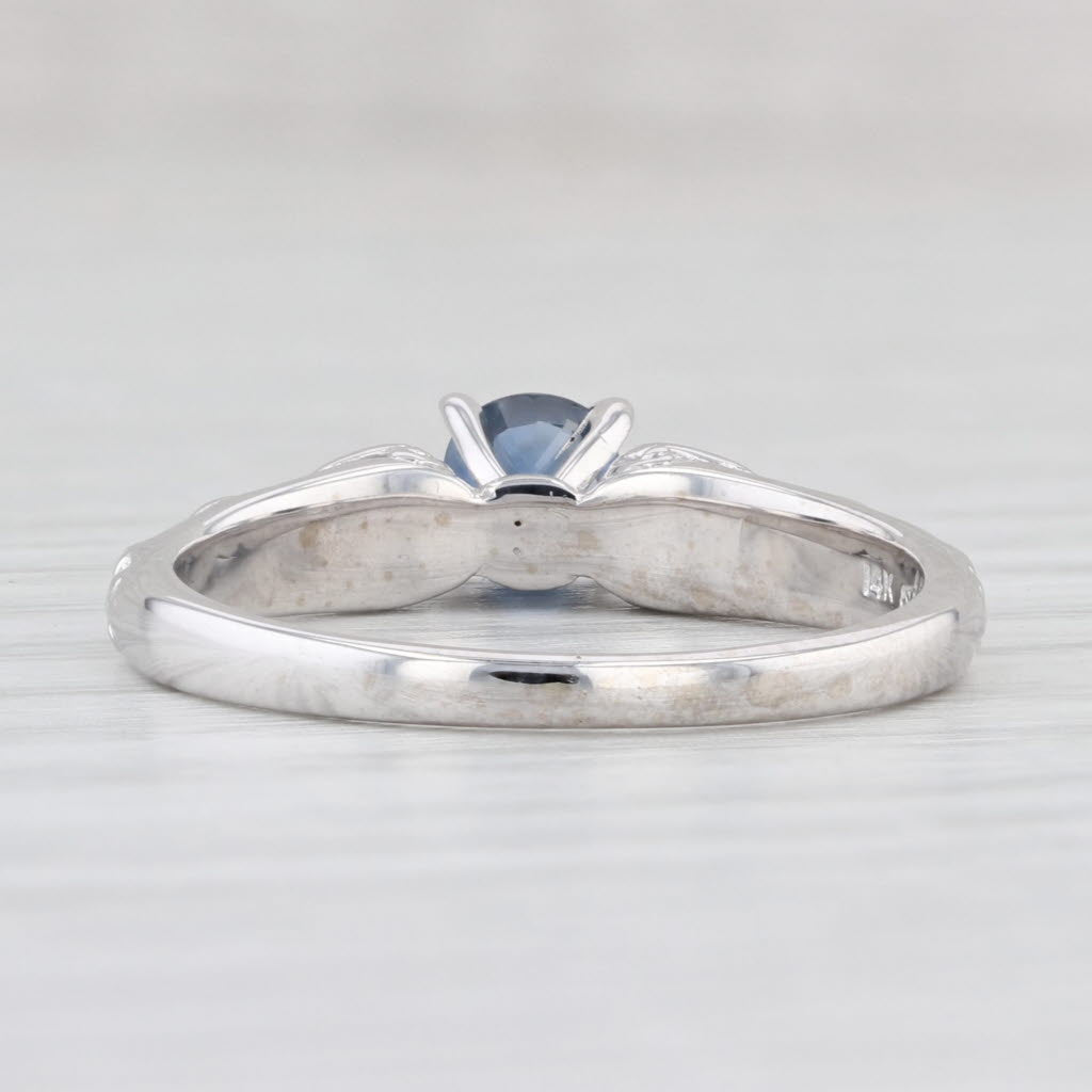 Light Gray 0.56ct Round Blue Sapphire Solitaire Ring 14k White Gold Size 8.5 Engagement