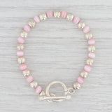 New Pink Glass Bead Bracelet Sterling Silver Chain 5.25” Toggle Clasp