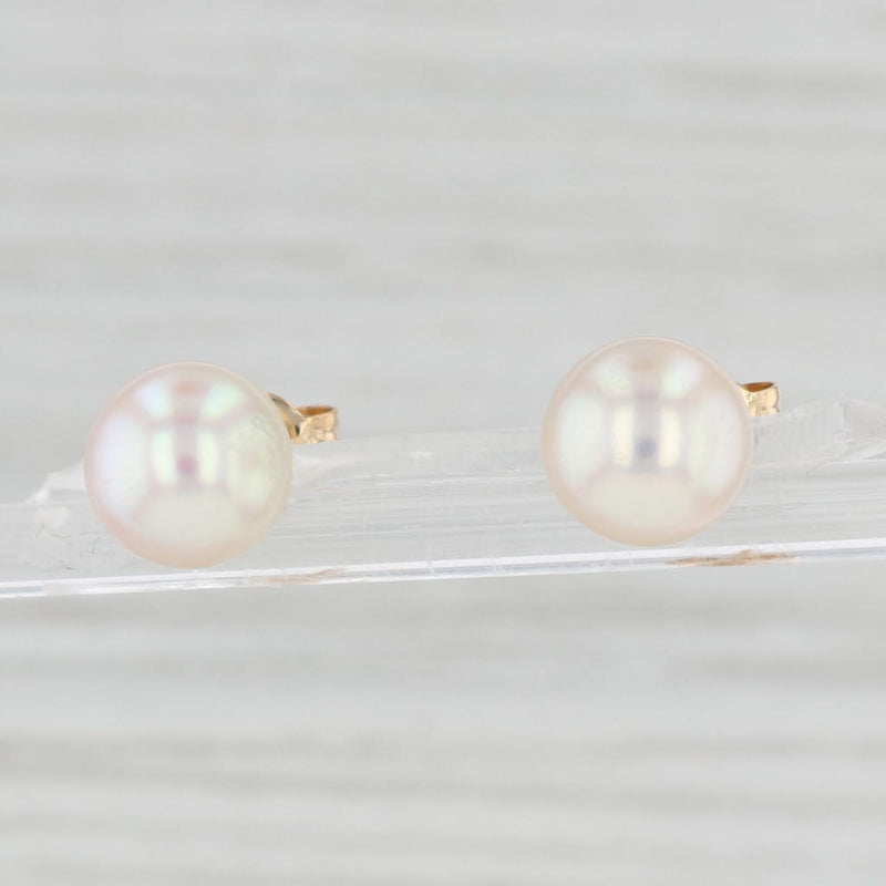 Light Gray Cultured Pearl Stud Earrings 14k Yellow Gold June Birthstone 8.5mm