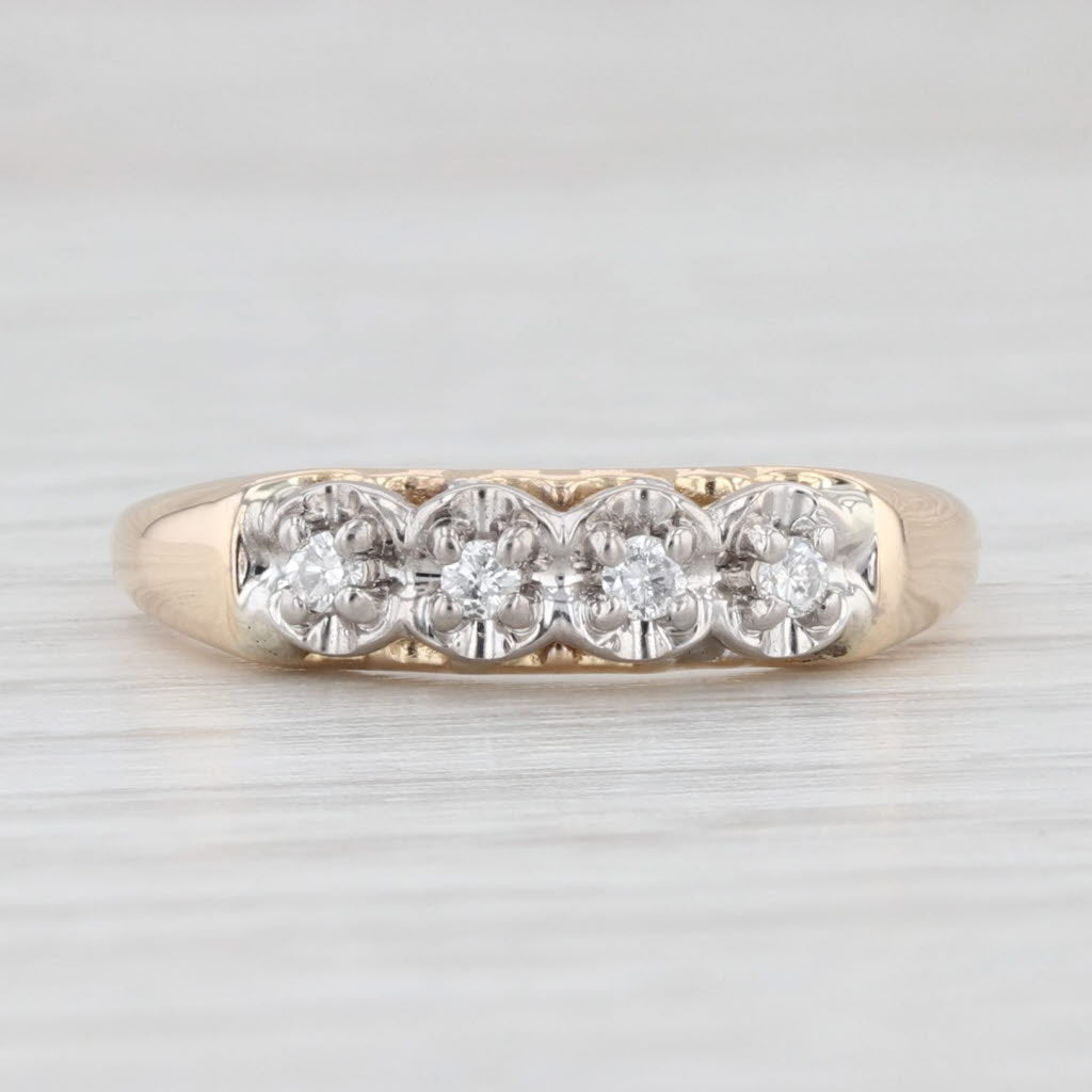 Light Gray Vintage Diamond Wedding Band 14k Gold Size 5 Stackable Ring