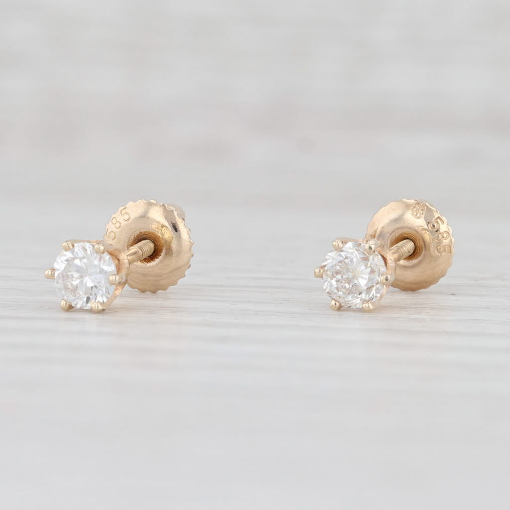 Light Gray 0.47ctw Diamond Stud Earrings 14k Yellow Gold Solitaire Round Pierced