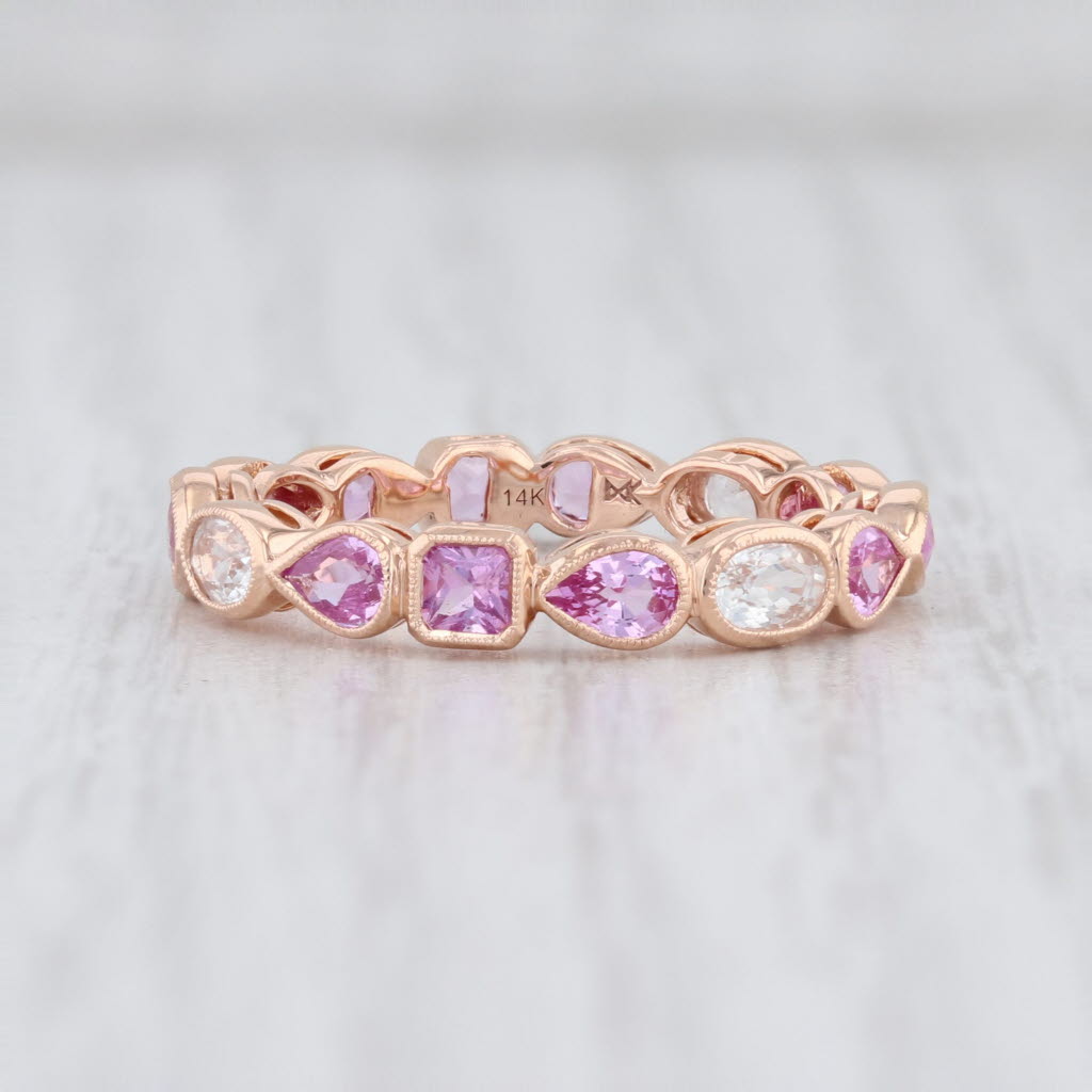 Light Gray New Beverley K Pink White Sapphire Ring 14k Rose Gold Size 6.5 Stackable Band