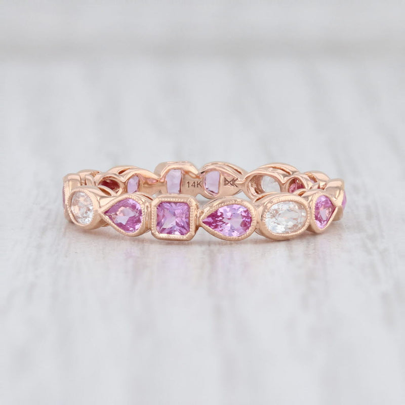 New Beverley K Pink White Sapphire Ring 14k Rose Gold Size 6.5 Stackable Band