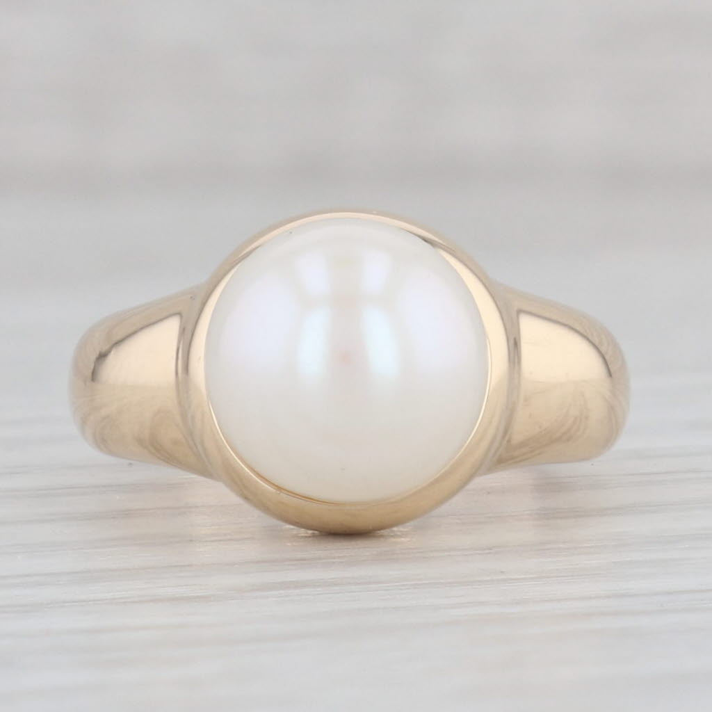 Light Gray Cultured Pearl Solitaire Ring 14k Yellow Gold Size 7