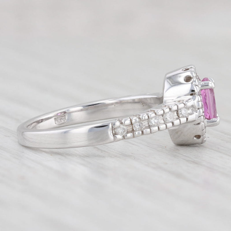 Light Gray 0.73ctw Pink Sapphire Diamond Halo Ring 14k White Gold Size 6.5 Engagement