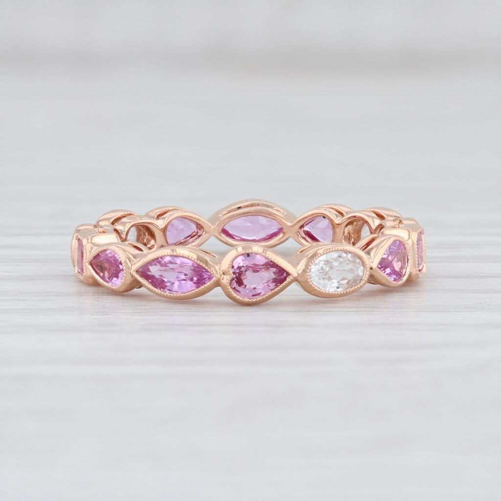 Light Gray New Beverley K Pink White Sapphire Ring 14k Rose Gold Size 6.5 Stackable Band