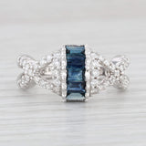 1.56ctw Blue Sapphire Diamond Ring 14k White Gold Size 8 Cocktail