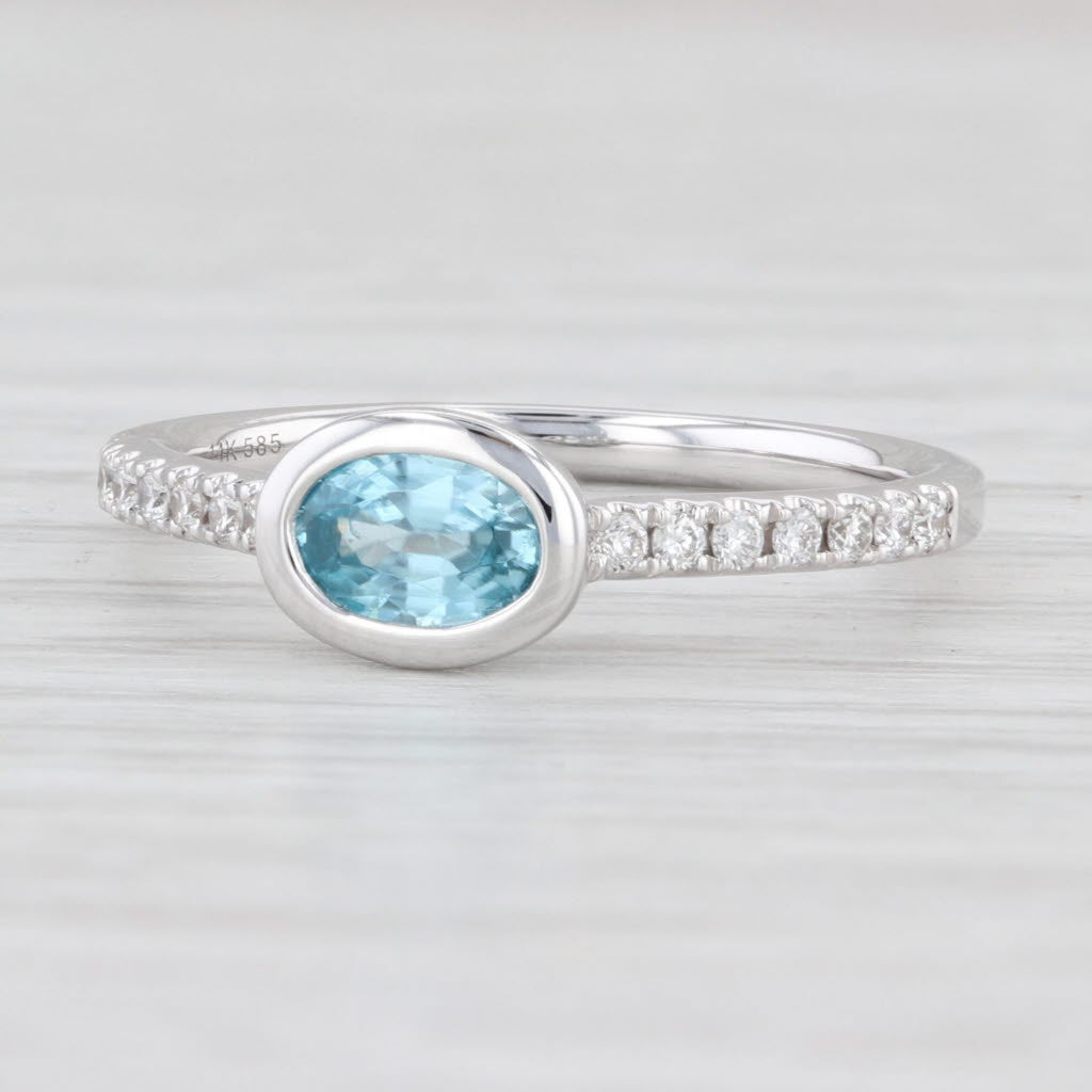 Light Gray New 0.72ctw Blue Zircon Diamond Ring 14k White Gold Size 6.25 Oval Engagement