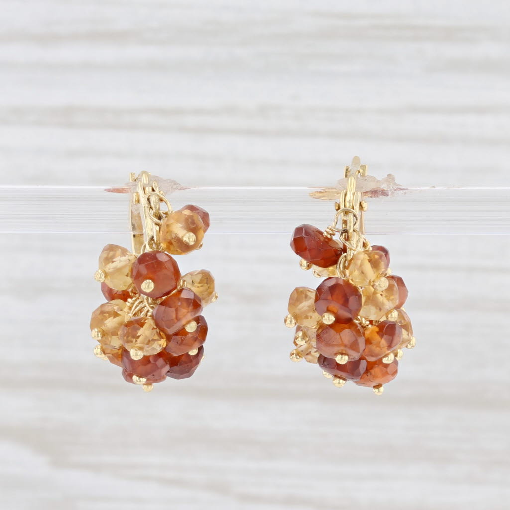 Light Gray Talisman Hessonite Garnet Citrine Bead Hoop Earrings 18k Yellow Gold Snap Top