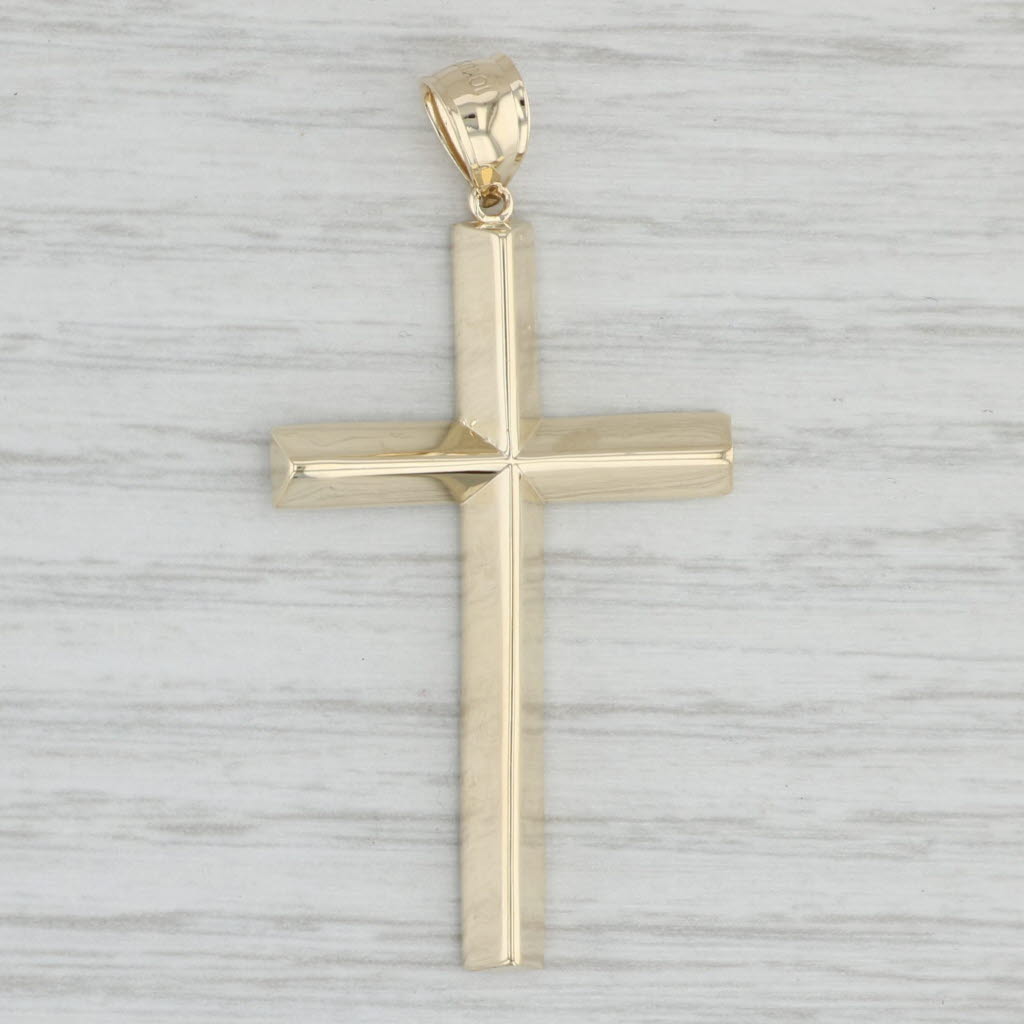 Light Gray Reversible Cross Pendant 10k Yellow Gold Religious Jewelry Beveled Scrollwork