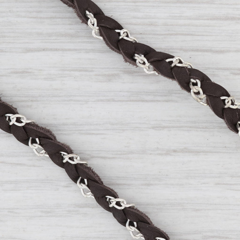 New Nina Nguyen Cordelia Necklace Druzy Quartz Woven Dark Brown Leather Tags