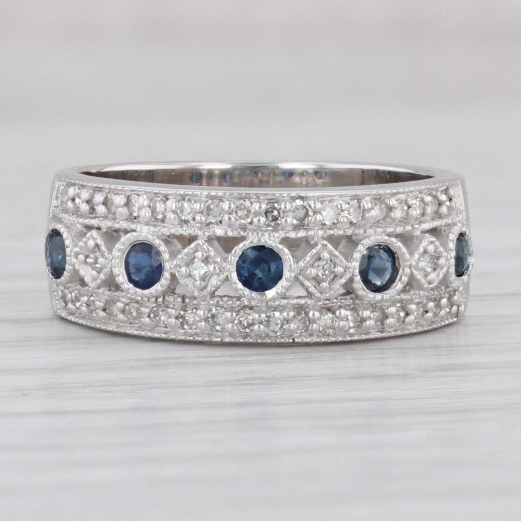 Light Gray 0.52ctw Sapphire Diamond 14k White Gold Size 6.75 Band Stackable Wedding