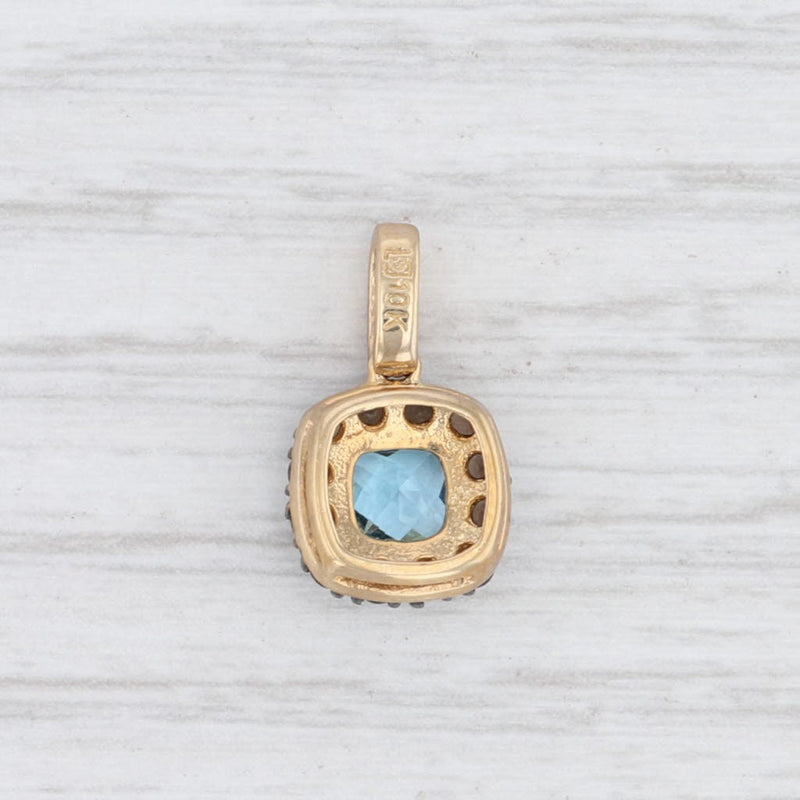 New 0.80ctw Blue Topaz Smoky Quartz White Sapphire Halo Pendant 10k Yellow Gold