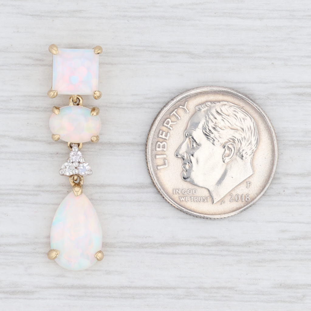 Light Gray New Synthetic Opal White Sapphire Drop Pendant 10k Yellow Gold