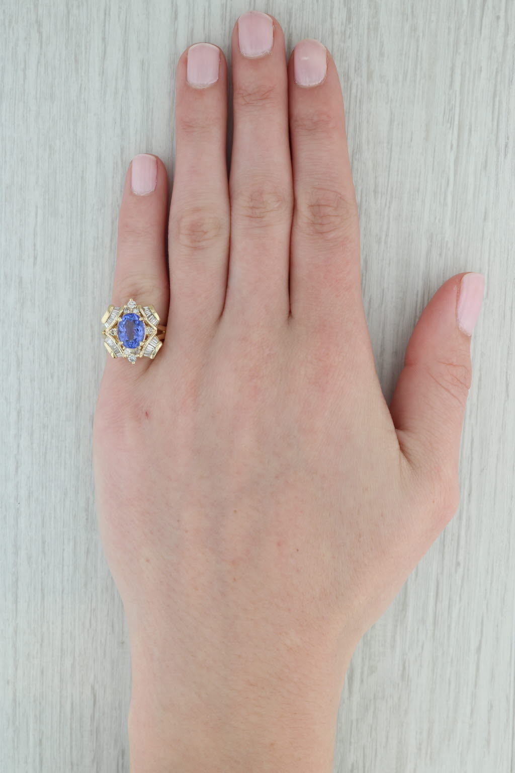 Gray 3.11ctw Oval Tanzanite Diamond Ring 14k Yellow Gold Size 5.75 Cocktail