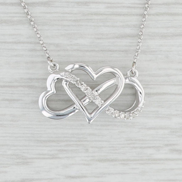 Light Gray Diamond Heart Knot Pendant 10k White Gold 16.5" Cable Chain Necklace