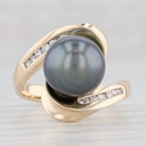 Light Gray Black Cultured Pearl Diamond Bypass Ring 14k Yellow Gold Size 7.5