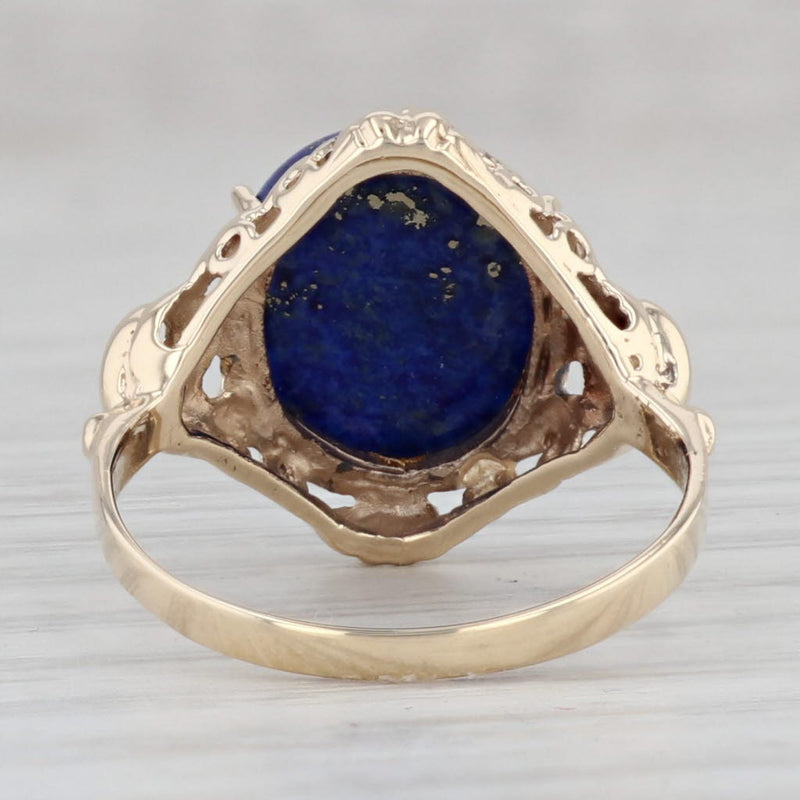 Blue Lapis Lazuli Oval Cabochon Solitaire Ring 10k Yellow Gold Heart Accents 6