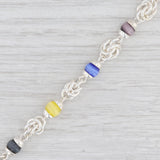 New Multi Color Glass Bead Chain Bracelet 7.25" Sterling Silver Toggle Clasp