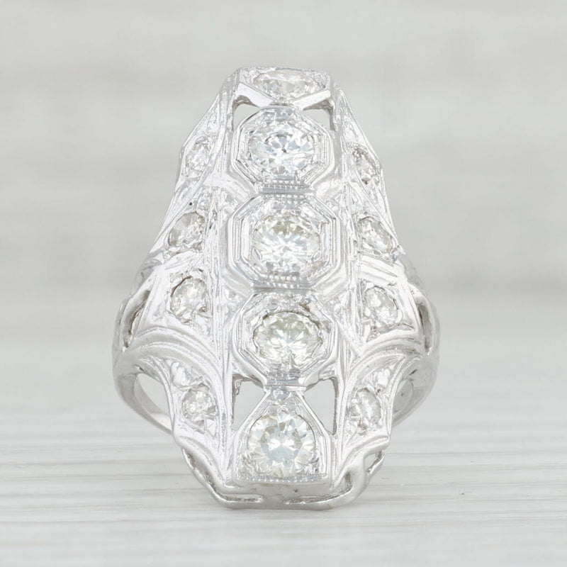Light Gray Art Deco 1.34ctw Diamond Ring 14k White Gold Size 5 Vintage Cocktail