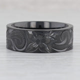 Dark Slate Gray New Black Titanium Floral Pattern Ring Size 10 Wedding Band